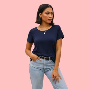 GAP Luxe Navy Blue Short Sleeve T-Shirt | 100% Viscose | Size M